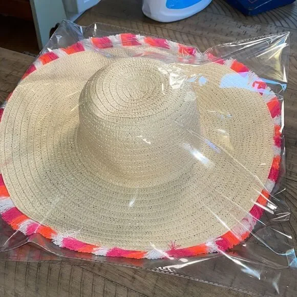 Boho Fringe in Bright Colors Straw Beach Hat - Picture 9 of 9